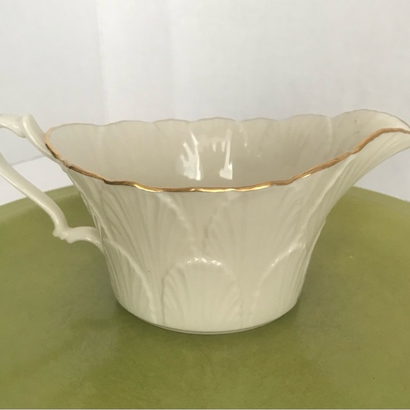 LENOX China Gravy Boat Ivory Porcelain Woodleaf Collection 24k Scallop Gold Trim - Picture 10 of 10
